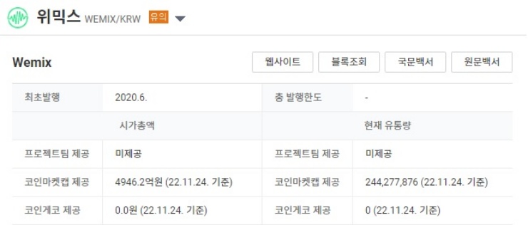 위믹스-코인-오늘-시총-4946억