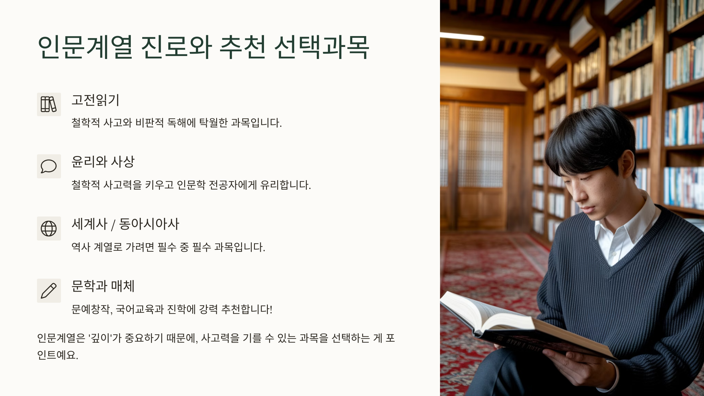 인문 계열 진로에 맞는 선택 과목 안내