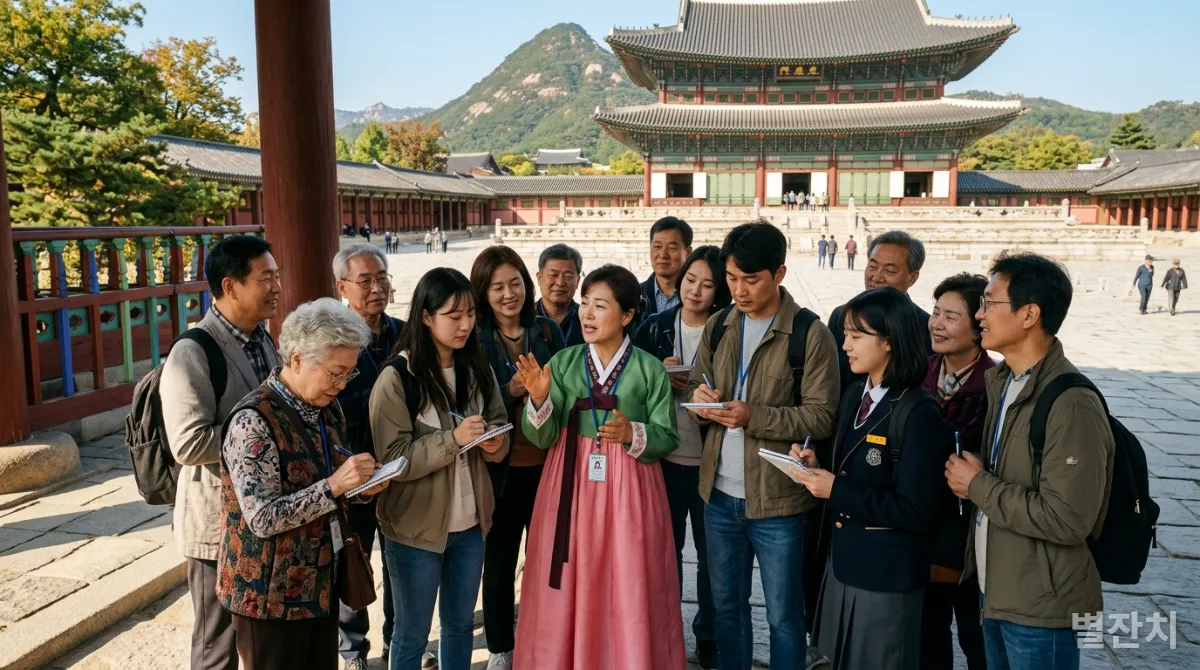 역사 유적지를 탐방하며 멘토의 설명을 듣고 있는 한국인들