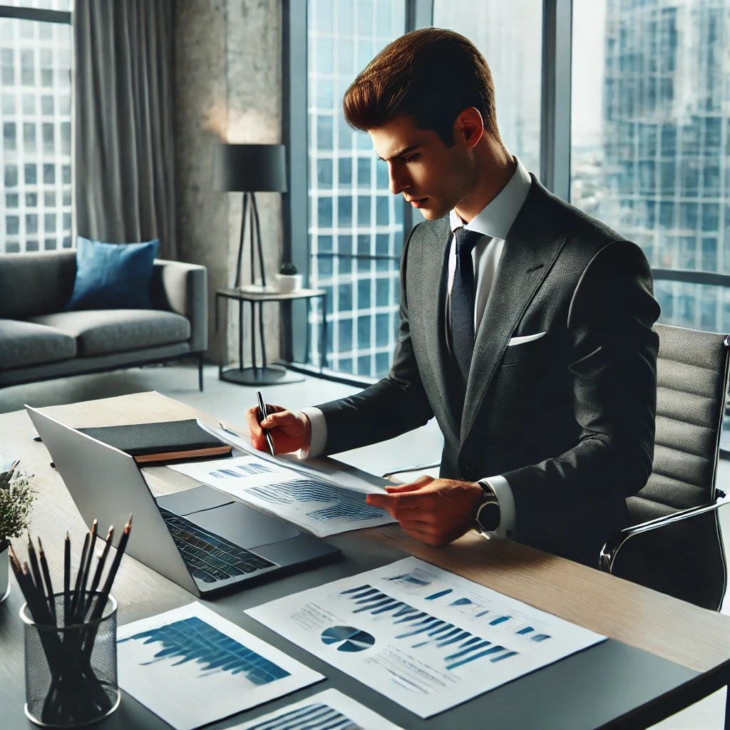 성공한 기업가가 업무를 보고 있는 그림 입니다.