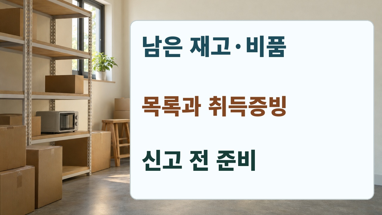 폐업 부가세 신고를 준비하며 남은 재고와 비품 목록, 취득 증빙을 정리하는 행동 자료