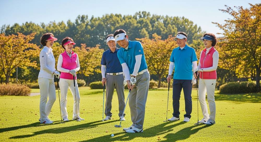파크골프 모여서 하는 사진