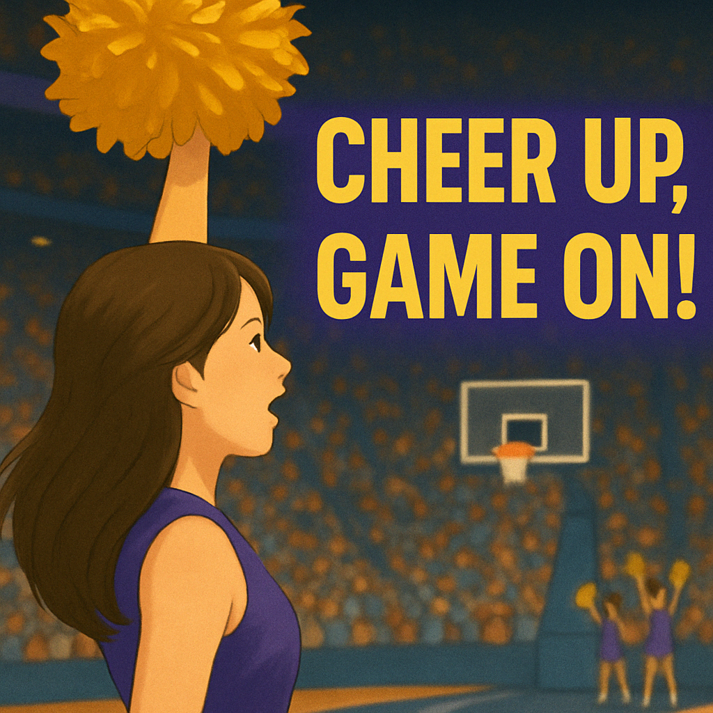 응원하는 치어리더와 열광하는 관중이 함께 있는 NBA 경기장의 풍경 일러스트