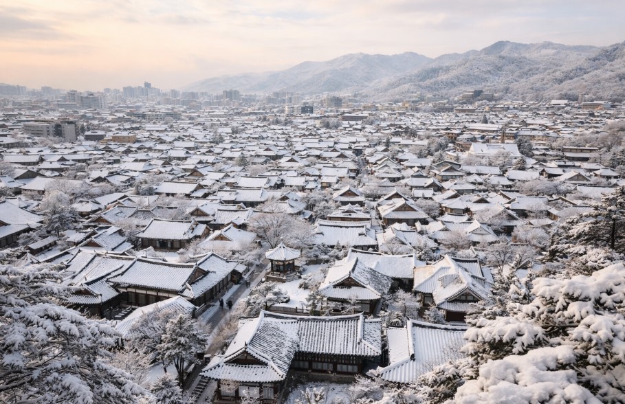 전주 한옥마을 겨울 전경