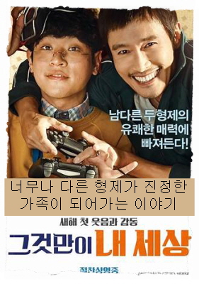 그것만이 내 세상-동생 진태와 형 조하가 게임 컨트롤러를 들고 비디오 게임을 하는 모습-둘 다 환하게 웃고 있는 얼굴임