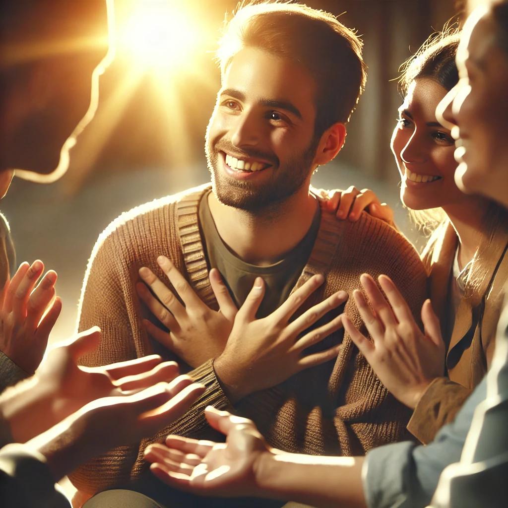 Here is the image depicting a person radiating joy&amp;#44; kindness&amp;#44; and respect as they interact with others&amp;#44; showing them love and encouragement. It reflects the act of honoring and valuing the souls around you with deep respect&amp;#44; just as you envisioned.