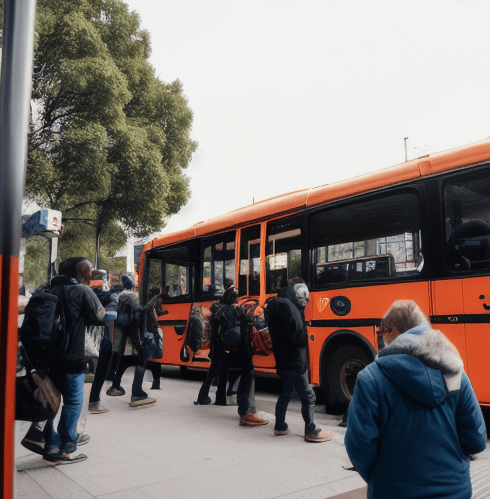 버스를 기다리고있는 사람들