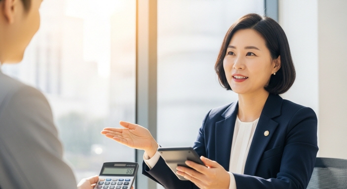 재산세 계산기 사용을 추천하는 홍보 포스터 느낌의 장면