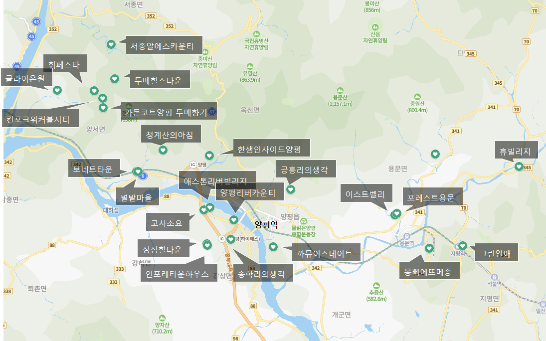 양평에 있는 전원주택 지도에 표시