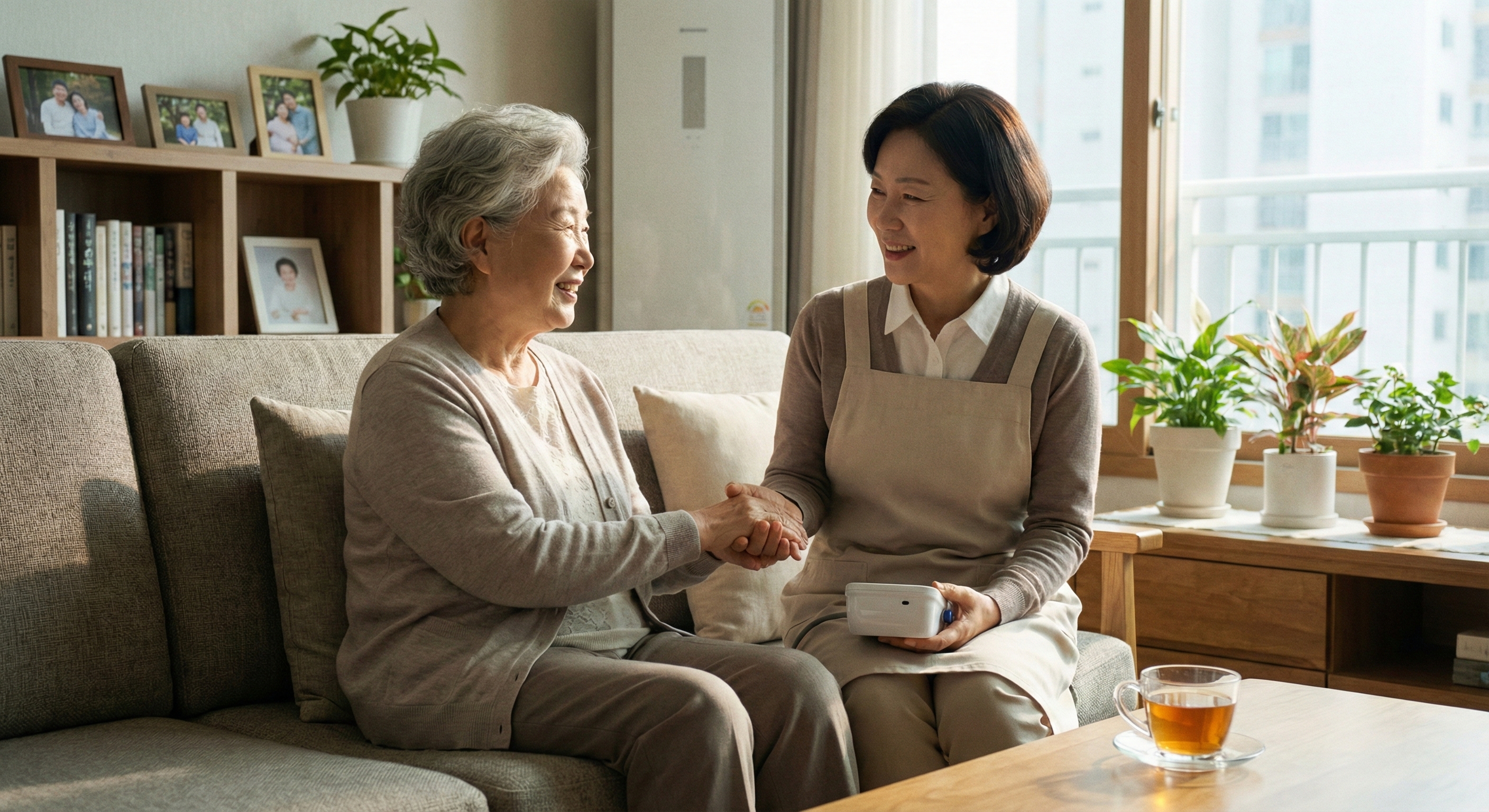 어르신과 요양보호사의 모습