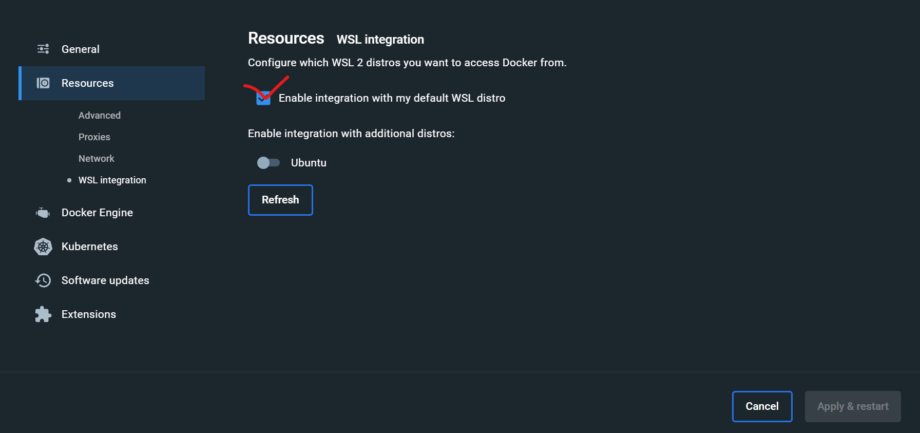 WSL distro 체크 활성화