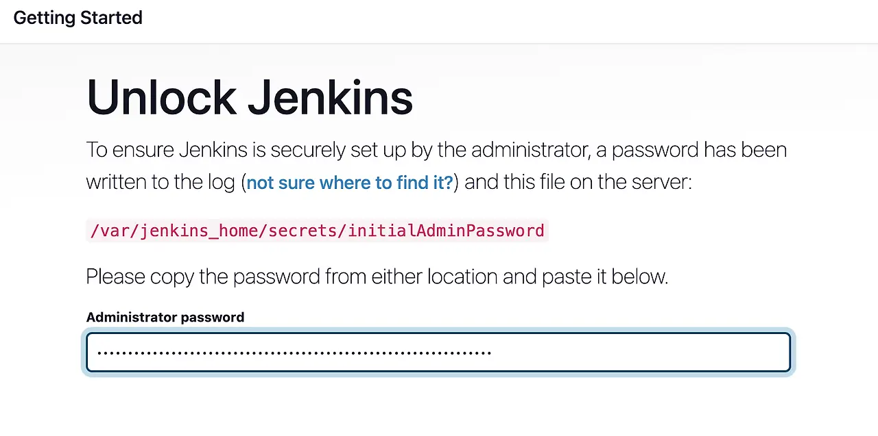 Jenkins 설치 마법사, 초기 비밀번호 입력