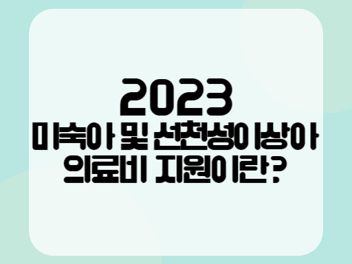 2023 미숙아 및 선천성이상아 의료비 지원