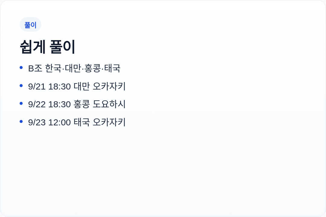 AG 야구 한국 B조 일정 한눈에