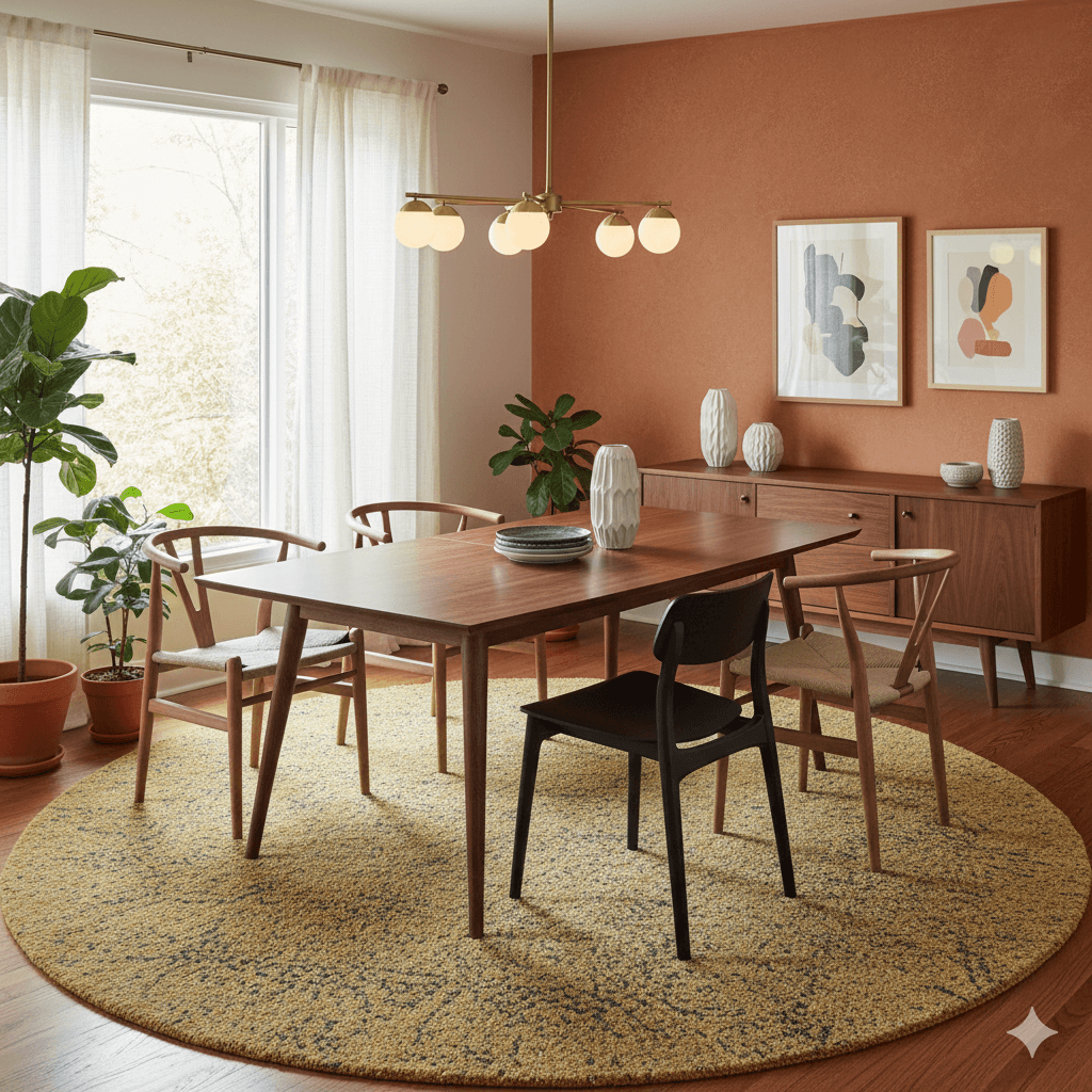 원목 가구와 디자인 체어가 돋보이는 미드센추리 모던 다이닝 룸