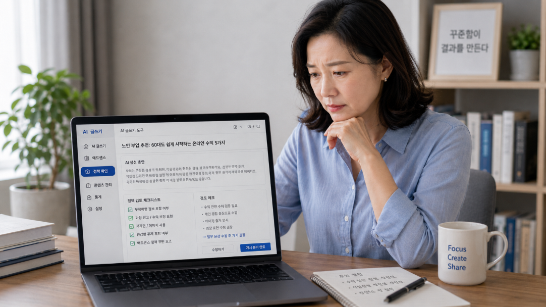 AI 글쓰기와 애드센스 정책을 고민하는 블로그 운영자의 모습