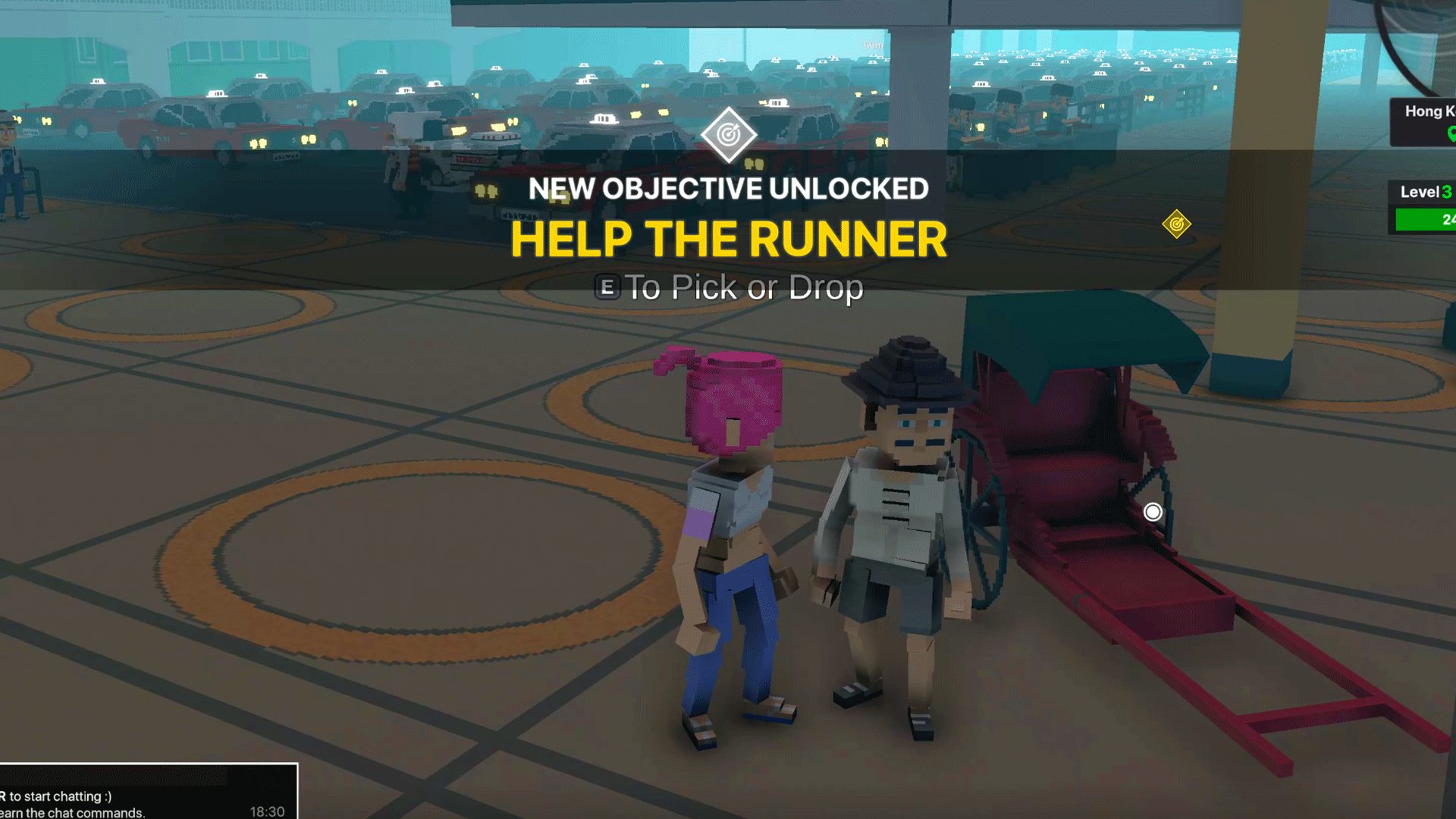 인력거꾼과 대화하고 있다.