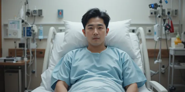 검사를 마친 뒤 식사를 참는 장면으로&amp;#44; 마취가 풀리기 전 주의하는 모습