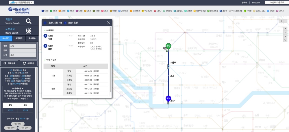 서울 지하철 1호선 노선도 크게보기