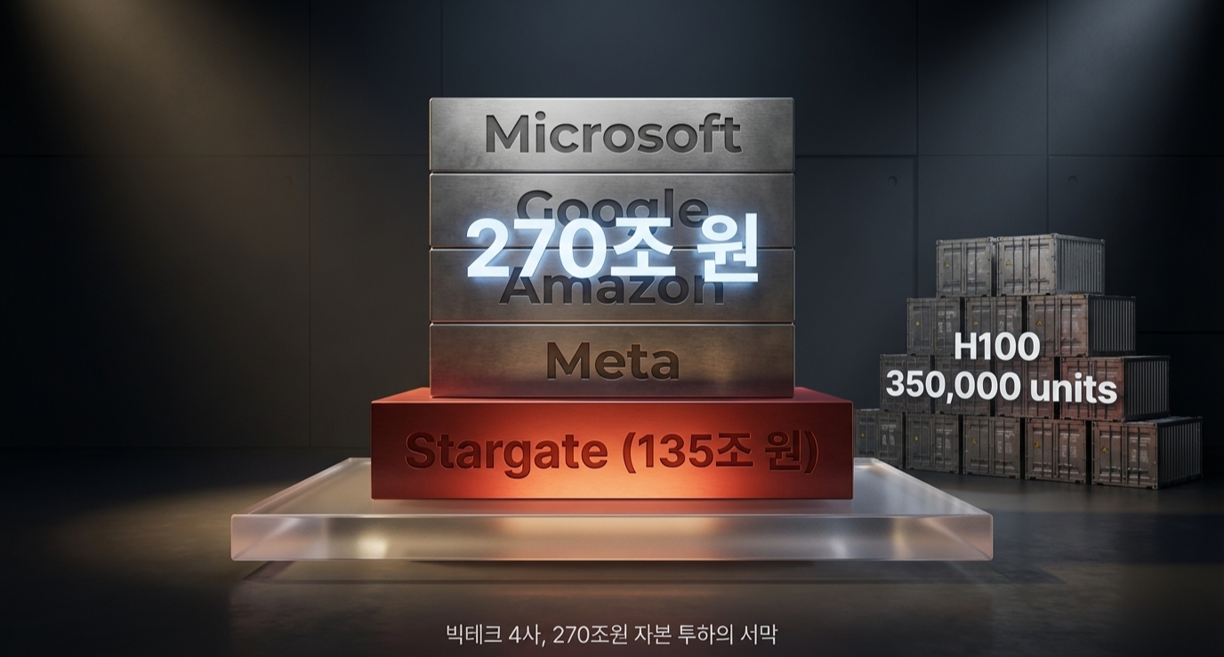 빅테크 4사 물리적 인프라 구축 270조원 자본 투하 이미지 (AI활용)
