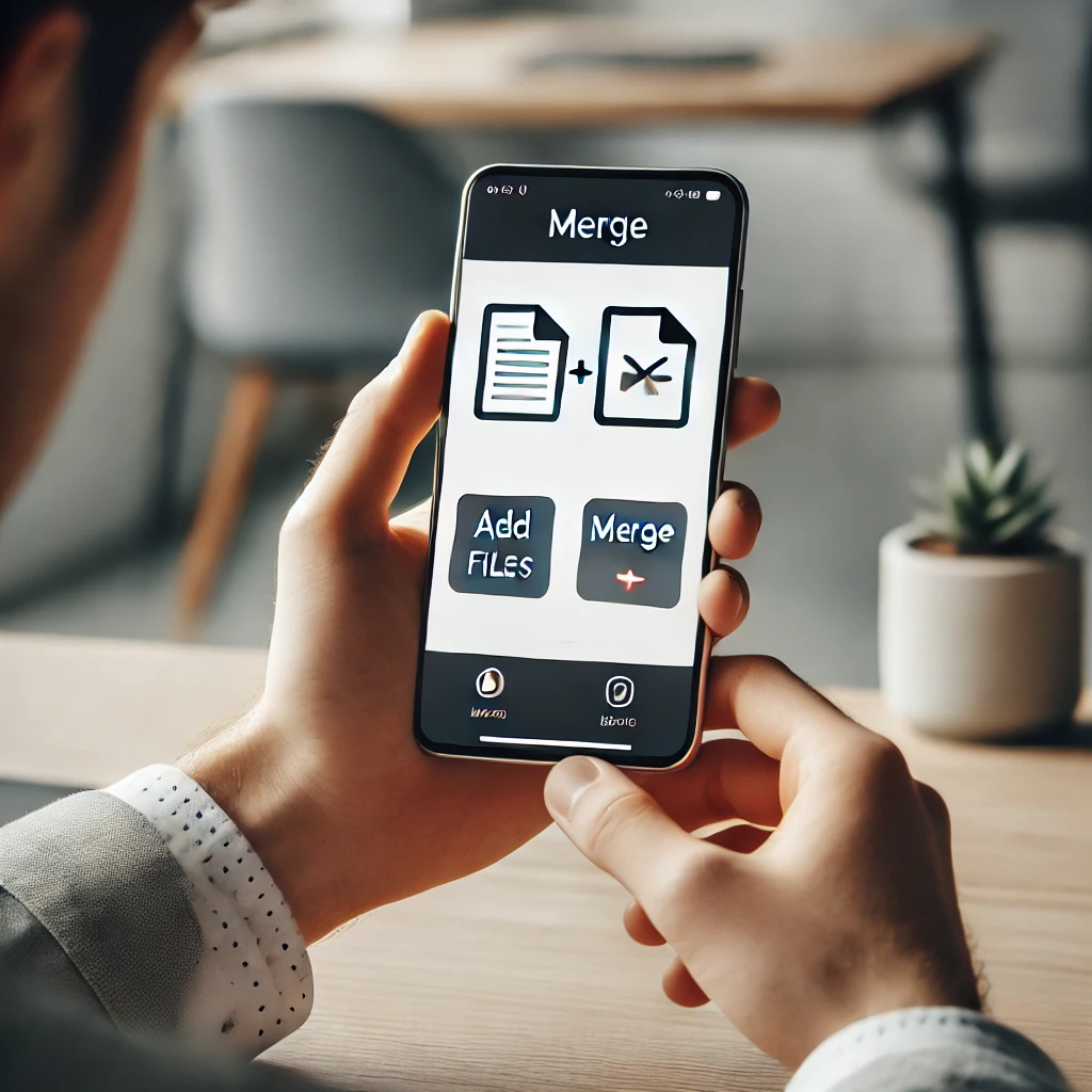 사용자가 스마트폰에서 PDF 파일을 병합하는 모습