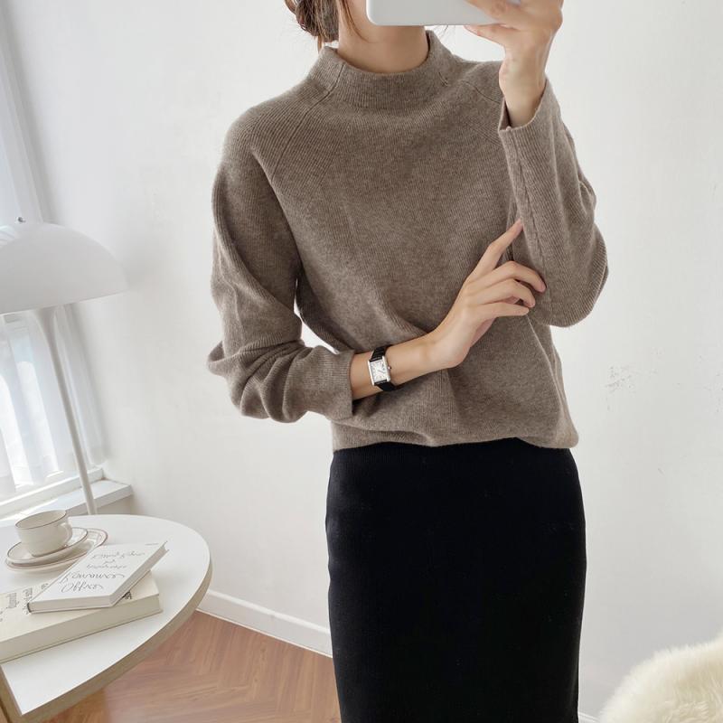 부드러운 캐시미어 도톰 반목 루즈핏 여자 폴라 반폴라 니트티 가을 겨울 여성 니트