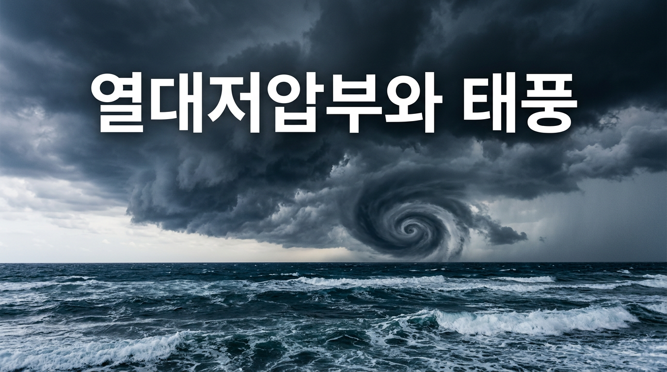 열대저압부와 태풍을 보여주는 바다 위 먹구름 사진