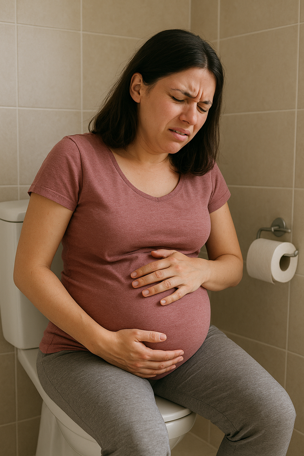 임산부가 변비로 힘들어하는 이미지