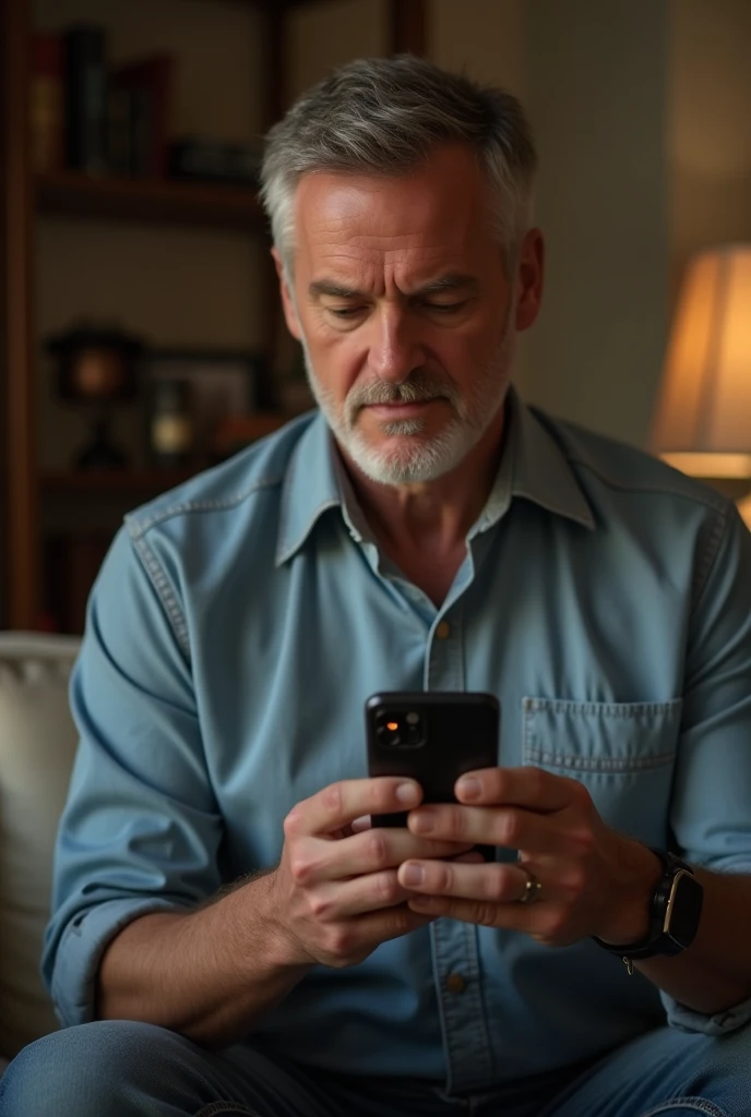 휴대폰으로 투자 고민 중인 남자