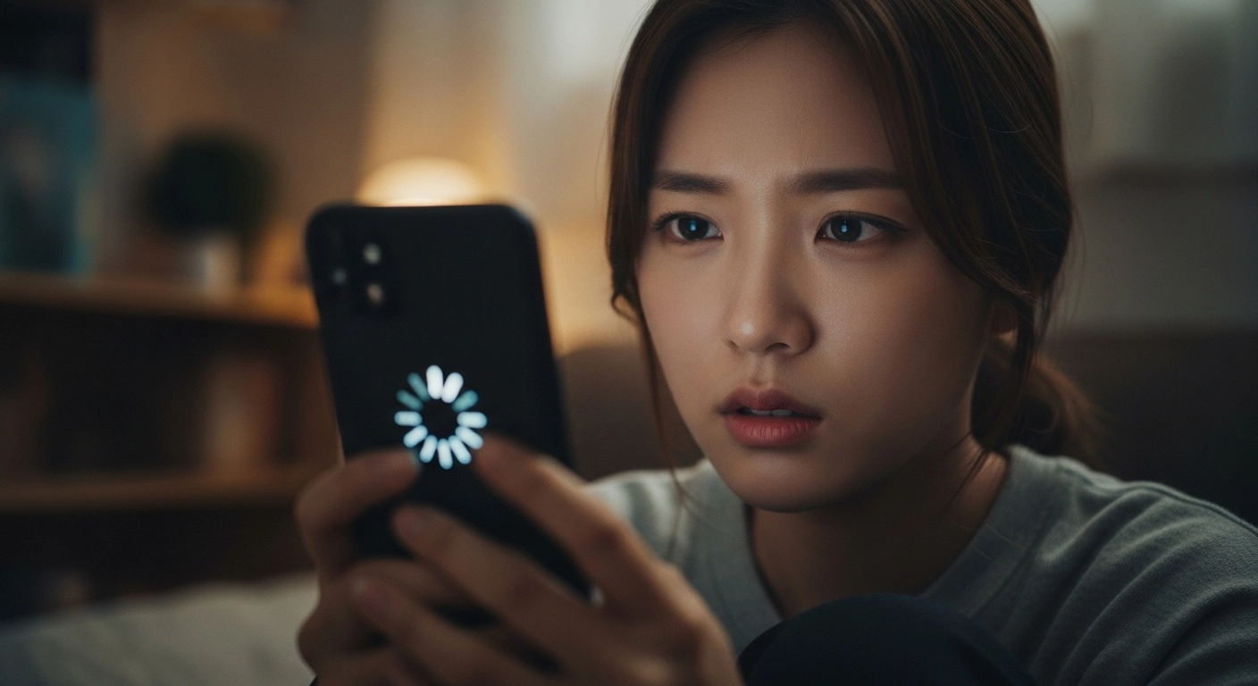 스마트폰이 느려 답답해 하는 사람의 이미지