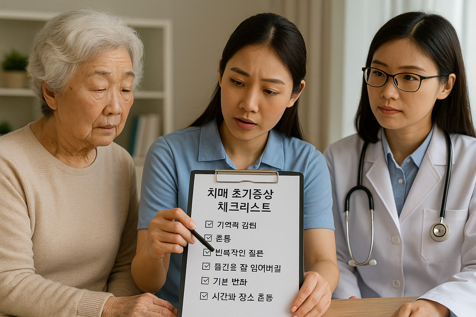 치매 초기증상 체크해보는 어르신과 가족