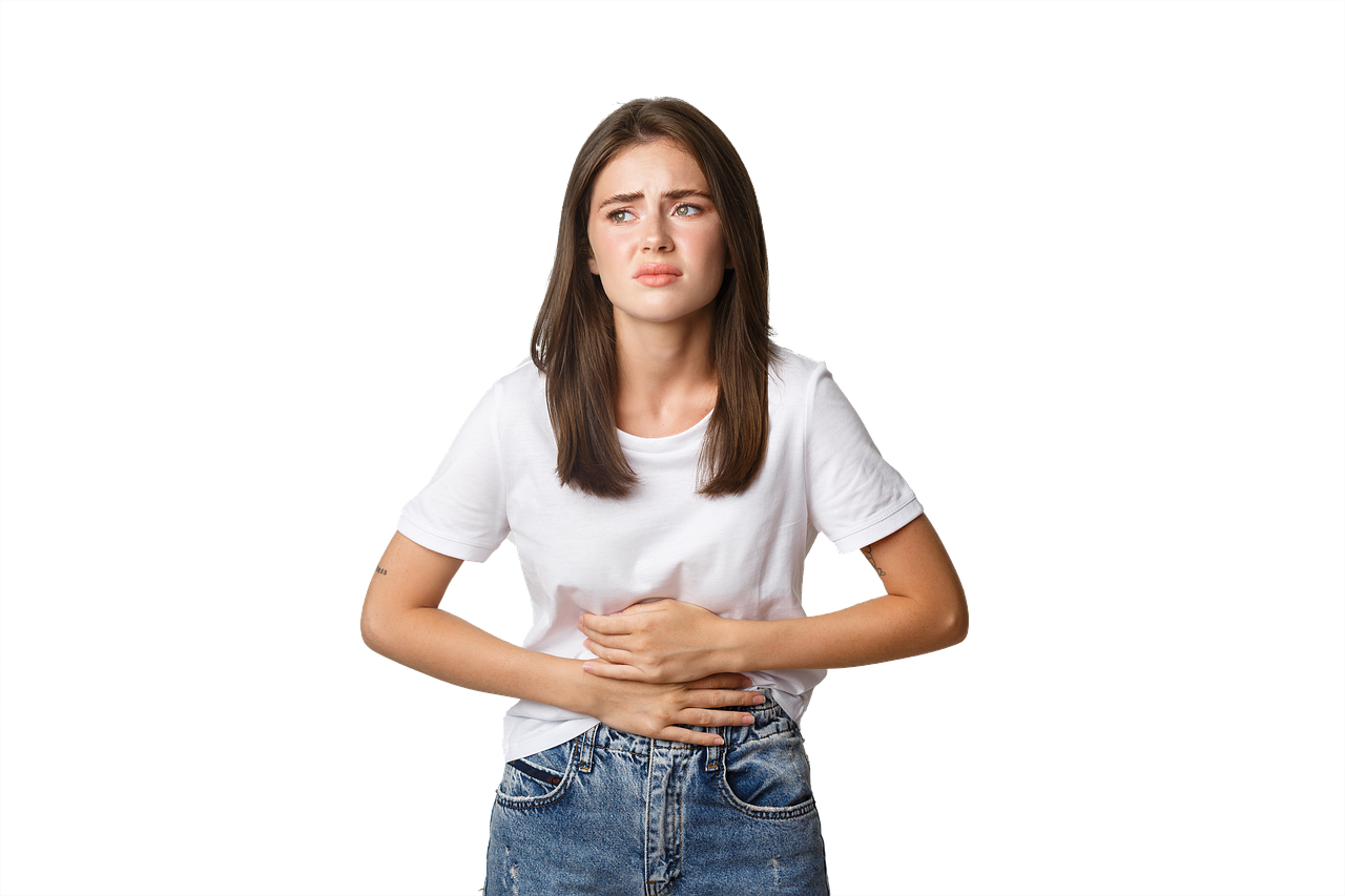 복통 호소하는 여자 사진