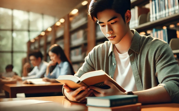 도서관에서 집중하며 공부하는 모습