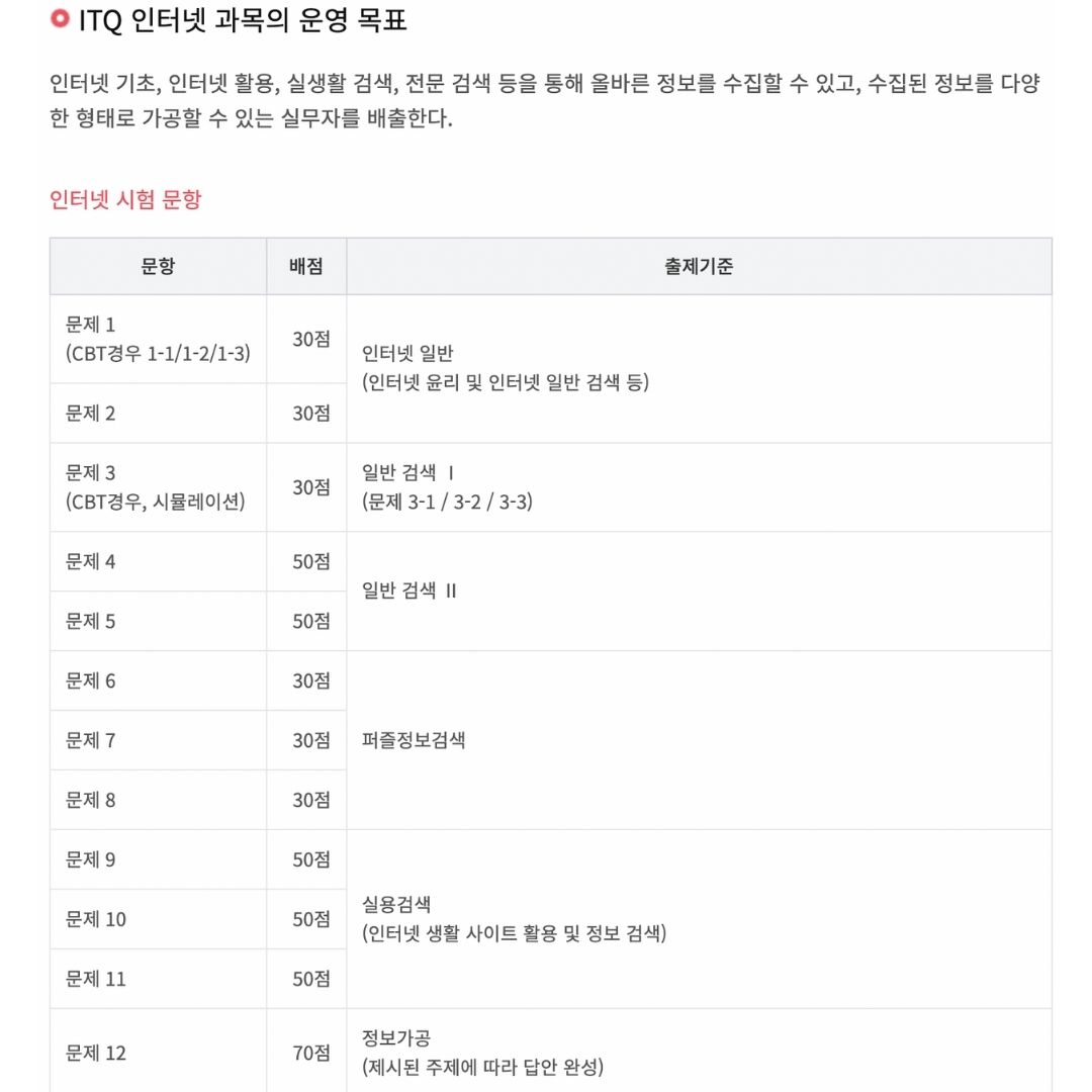 ITQ 시험 준비 및 과목