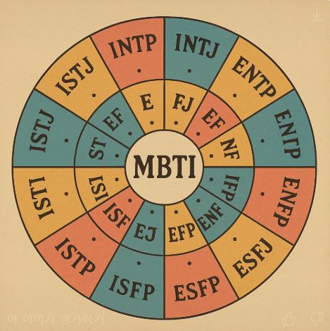 MBTI 16가지 성격 유형을 분류한 원형 인포그래픽