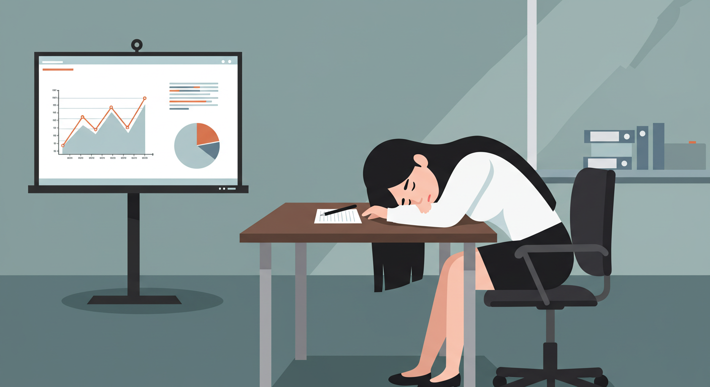 회의실에서 졸고 있는 회사원