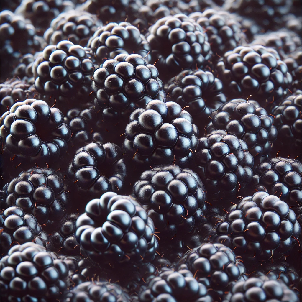 촘촘하게 모여 있는 신선한 블랙베리의 고해상도 근접 이미지.