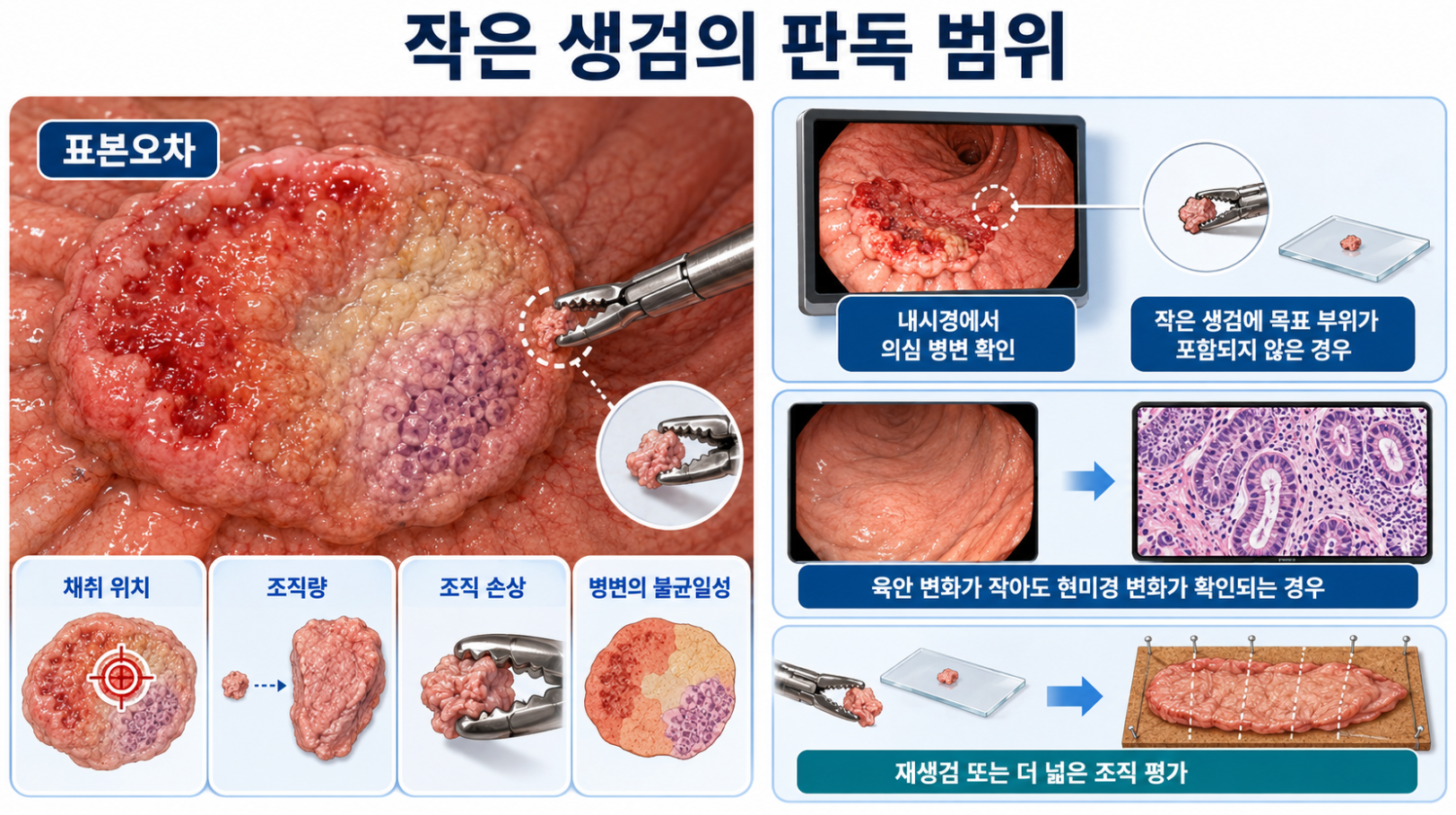 채취 위치 조직량 조직 손상과 병변 불균일성에 따른 작은 생검의 표본오차와 판독 범위
