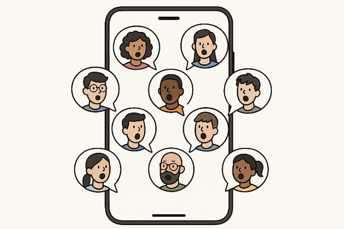 다양한 부캐 아바타가 대화하는 그래픽