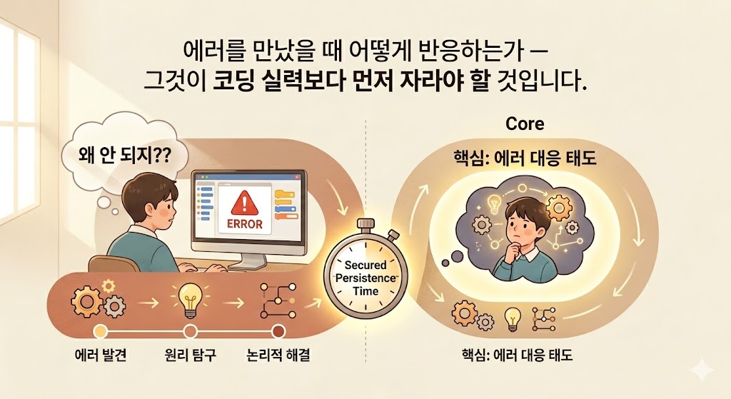 에러를 만났을 때 어떻게 반응하는가 — 그것이 코딩 실력보다 먼저 자라야 할 것입니다