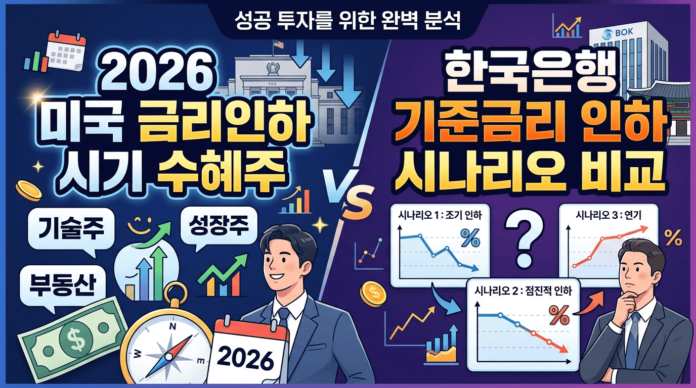 2026 미국 금리인하 시기 수혜주 및 한국은행 기준금리 인하 시나리오 비교