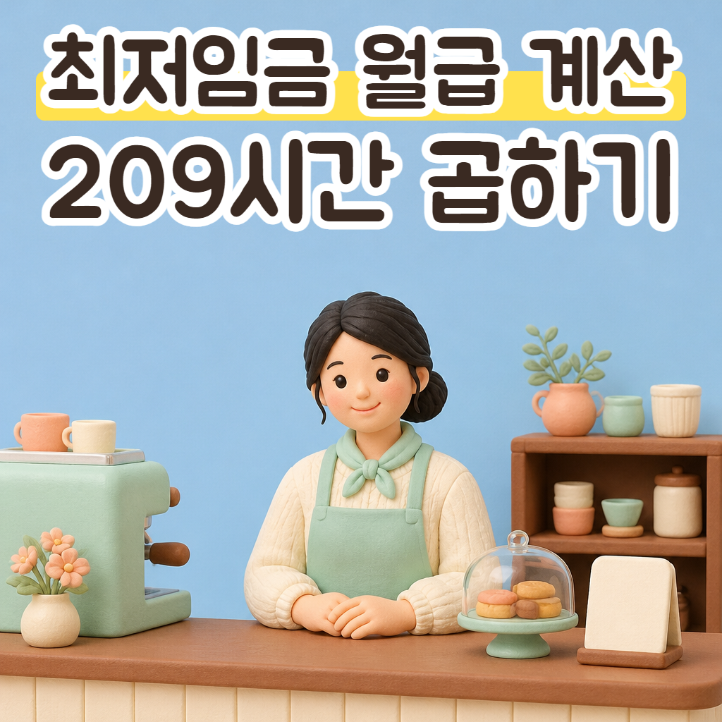 카페 계산대 앞에서 앞치마를 두르고 미소 짓는 성글이