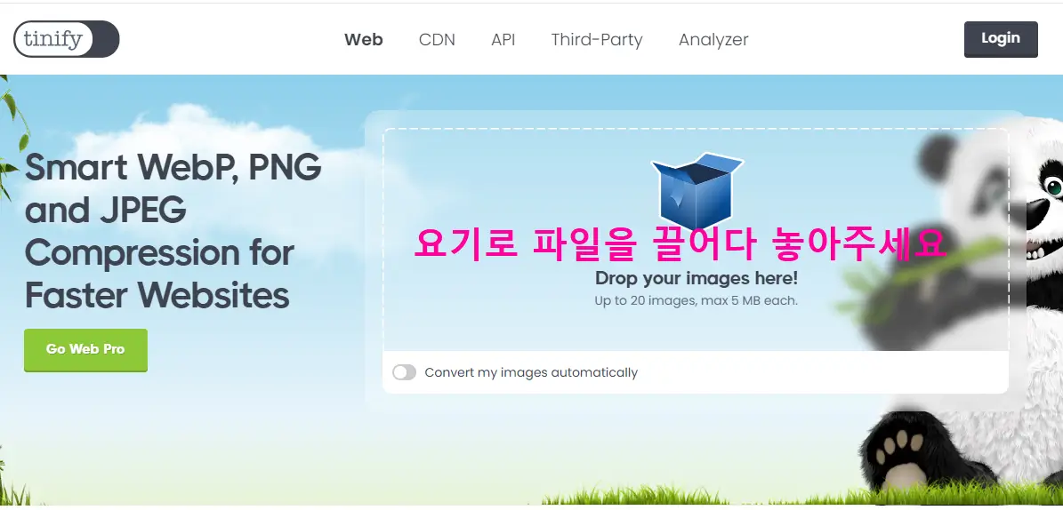 PG JPEG PNG WEBP 변환, 이미지 파일용량줄이기 Tinypng