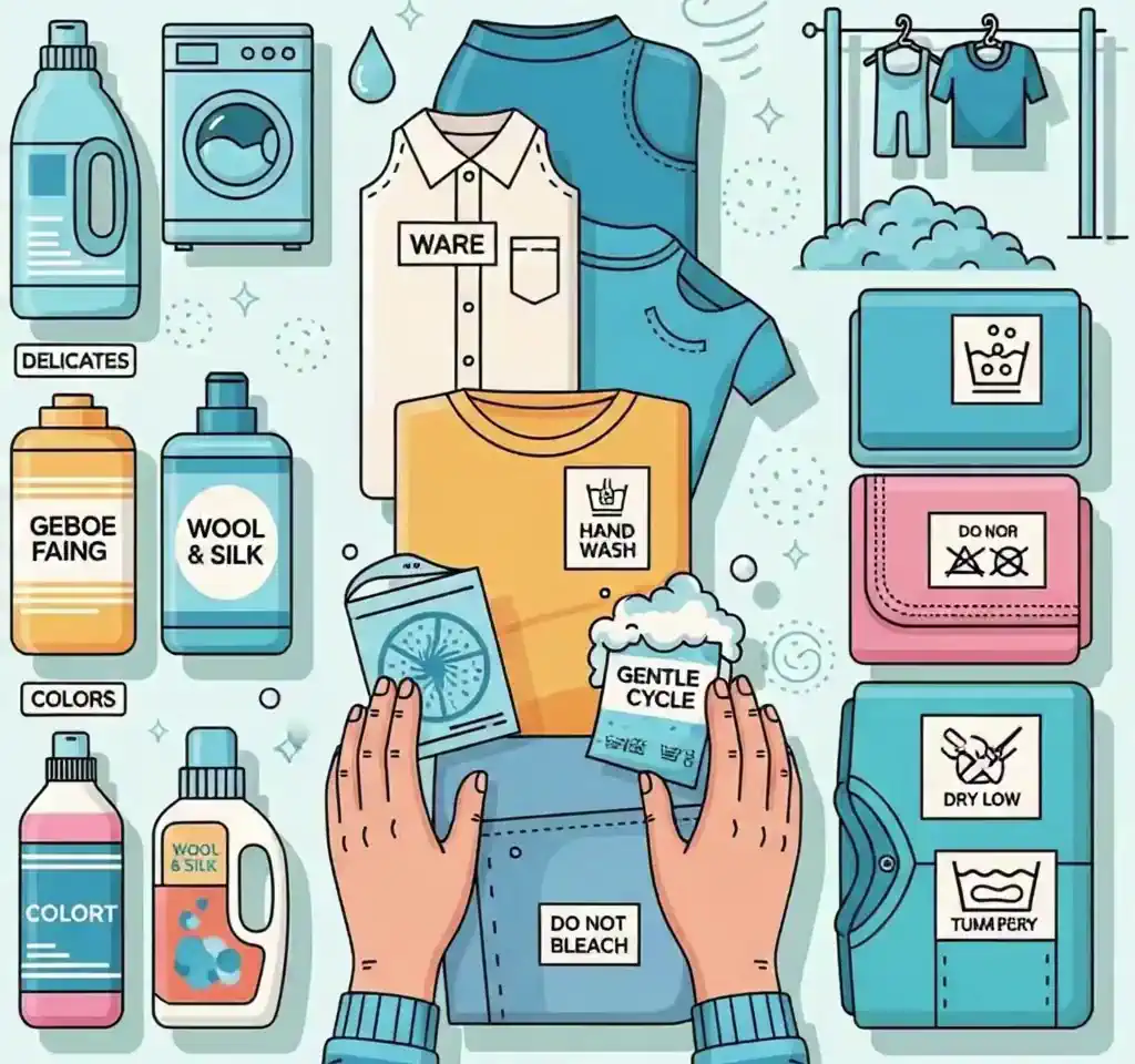 세탁 라벨을 확인하는 장면