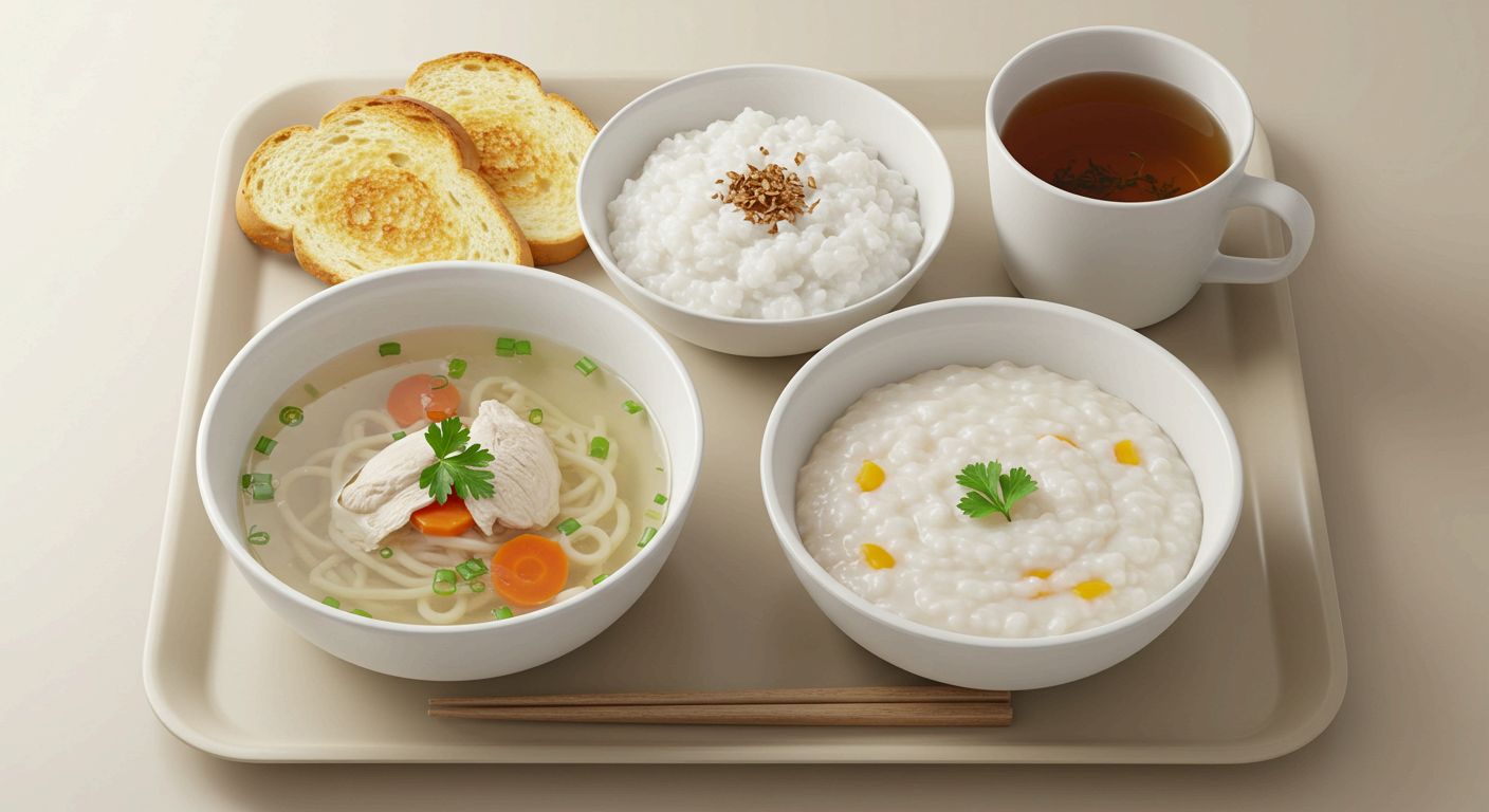 맹장 수술 후에는 자극 없는 미음이나 죽부터 천천히 시작하세요.