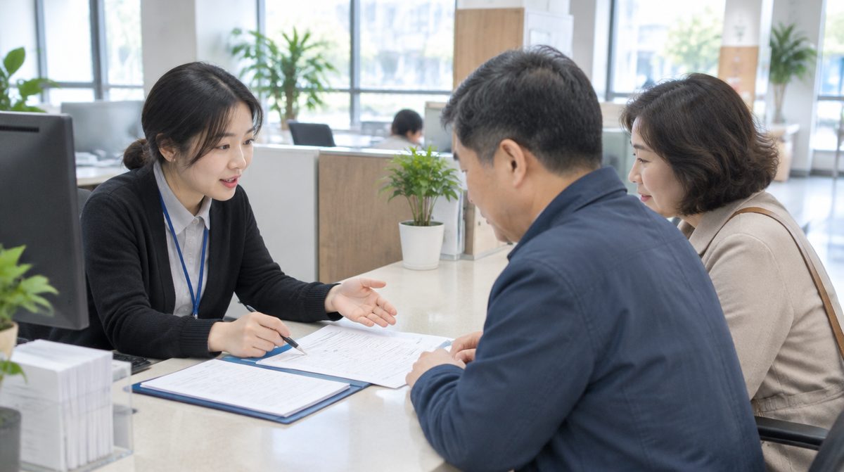 주민센터에서 장애인 혜택을 상담하는 부부