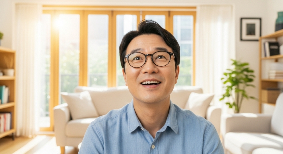 밝은 표정으로 정면을 응시하는 한국인 남성