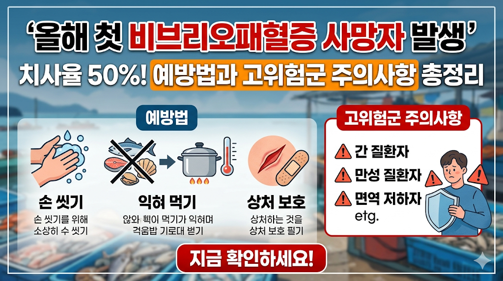 비브리오패혈증 사망자 올해 첫 발생: 치사율 50% 예방법과 고위험군 주의사항 총정리