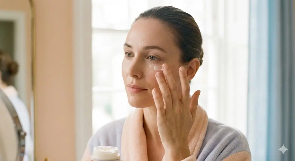 눈가 주름 예방을 위해 약지로 아이크림 바르는 올바른 방법