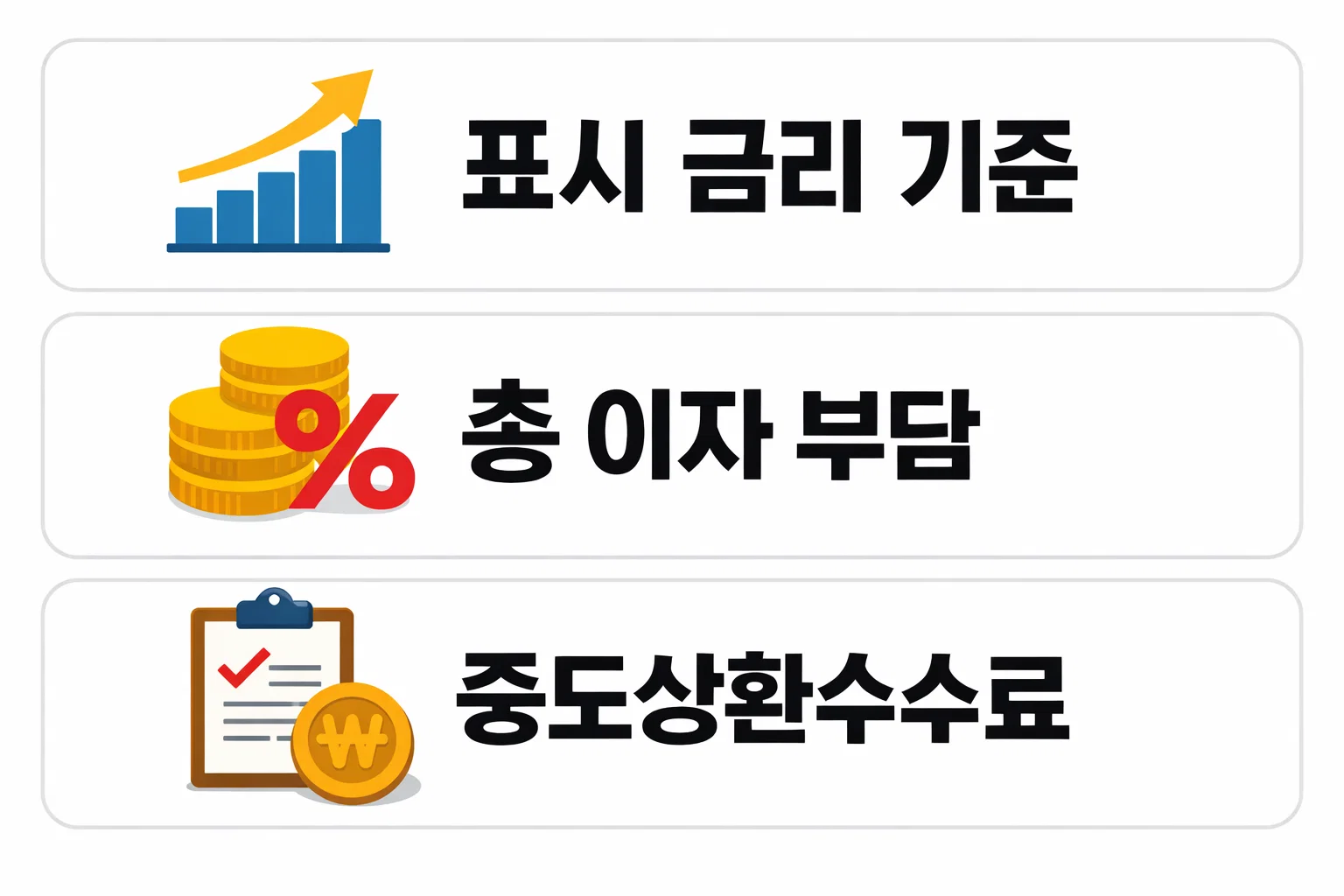 주택담보대출 금리비교 사이트 이용 시 표시금리와 총 이자 부담 차이를 비교해 실제 상환금액 판단 기준을 설명한 이미지